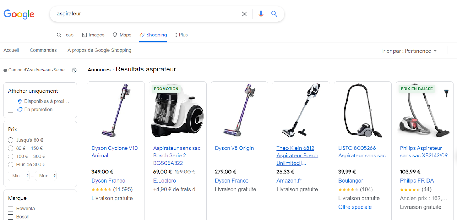 Google shopping : page produit