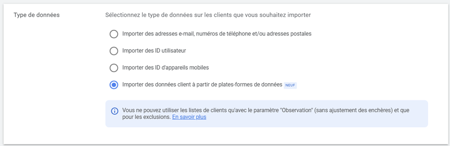 Liste clients Google Ads