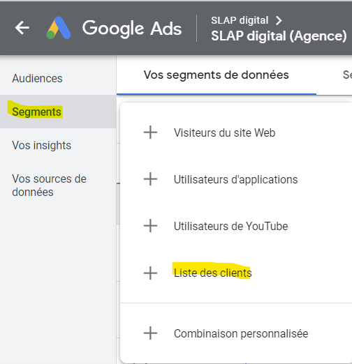 Liste clients Google Ads